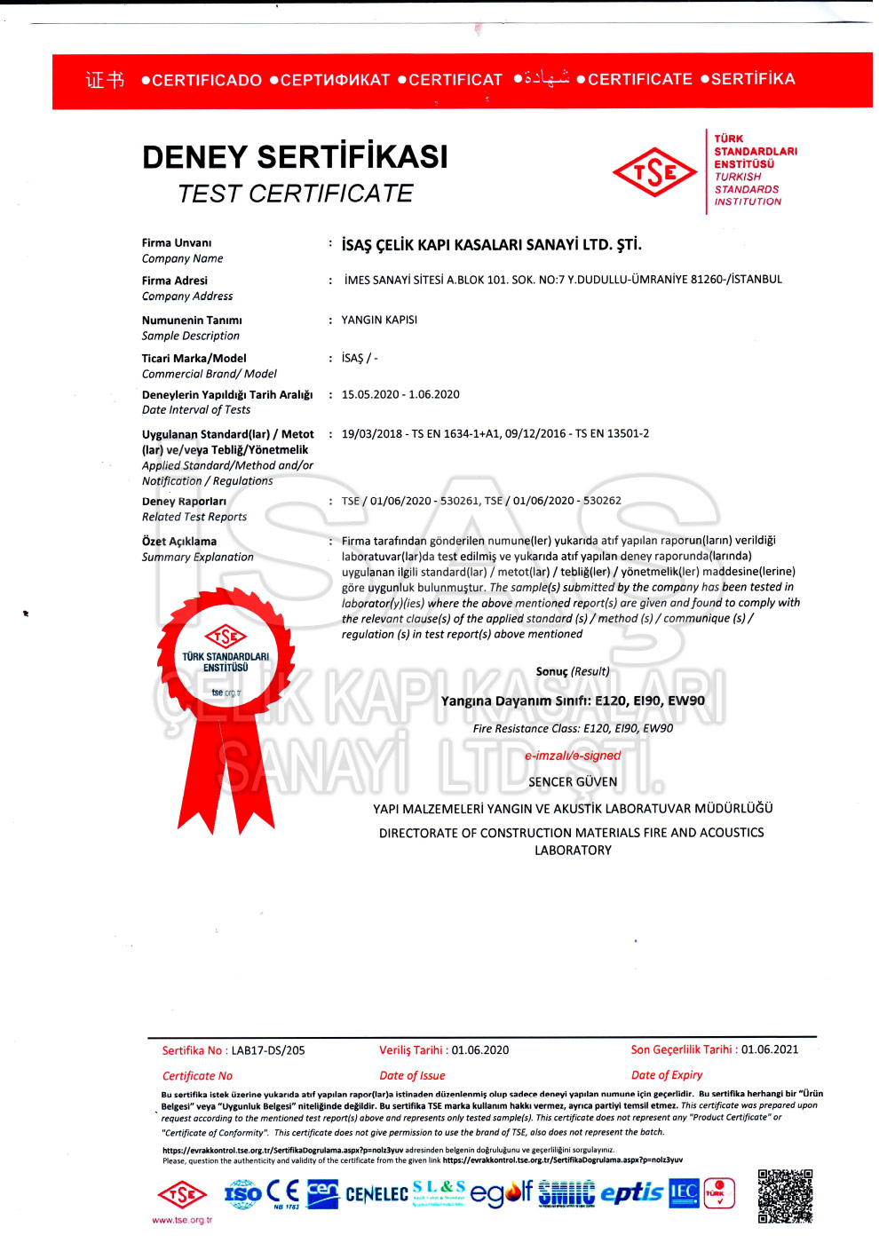Test Certificate Fire Door